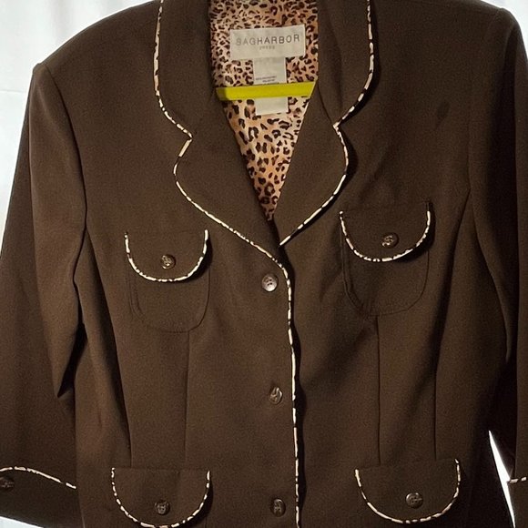 SAGHARBOR BROWN ANIMAL SUIT LINED WITH ANIMAL PRINT NWT SIZE 16 - Picture 3 of 7